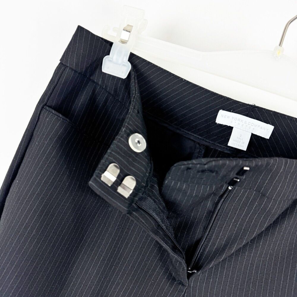 New York & Company Stretch Black Pinstripe Dress Pant Size 2 Tall - Picture 4 of 16